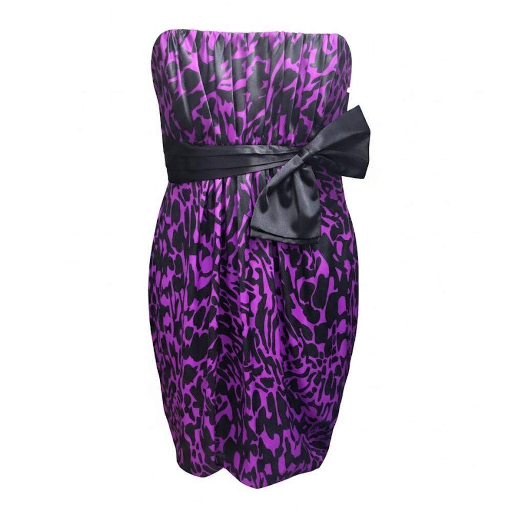 Vtg De Laru Y2K Purple Cheetah Strapless Mini Dress Bow Size 11